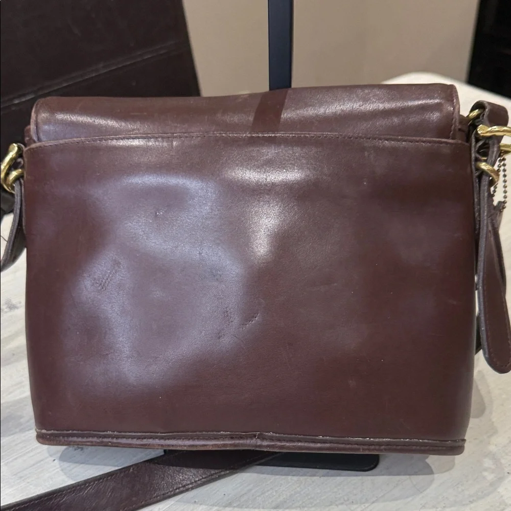 Vintage Coach Dark Brown Equestrian Leather Flap Bag